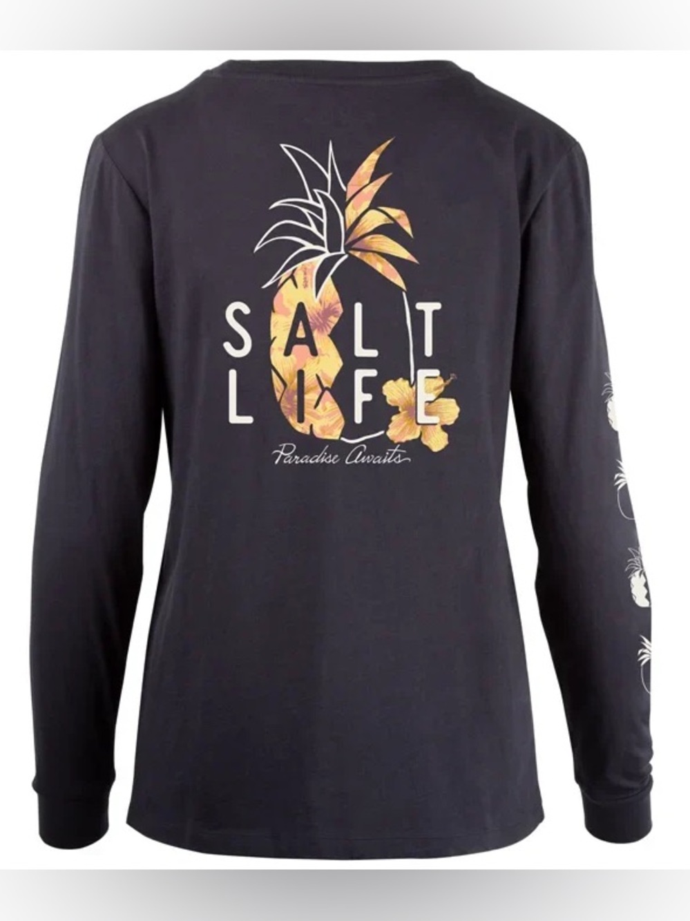 Salt Life Pineapple Split Long-Sleeve Boyfriend T-Shirt Ebony Gray - Medium